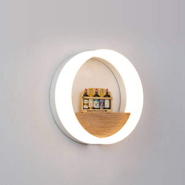 Stornfield | Lumoshelf LED Wall Sconce | Solid Wood with Shelf | Round Wall Light | Warm & White Light