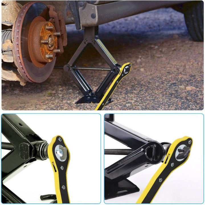 Heavy-Duty Scissor Jack Ratchet Wrench – 360° Rotating Tire Lift Tool with Cross Adapter Kit Stornfield