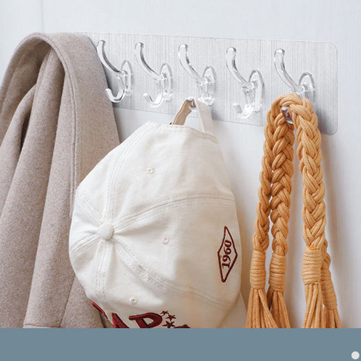 6 Hooks Multifunctional Self-Adhesive Hooks No Drilling Wall Transparent Hook | Stornfield