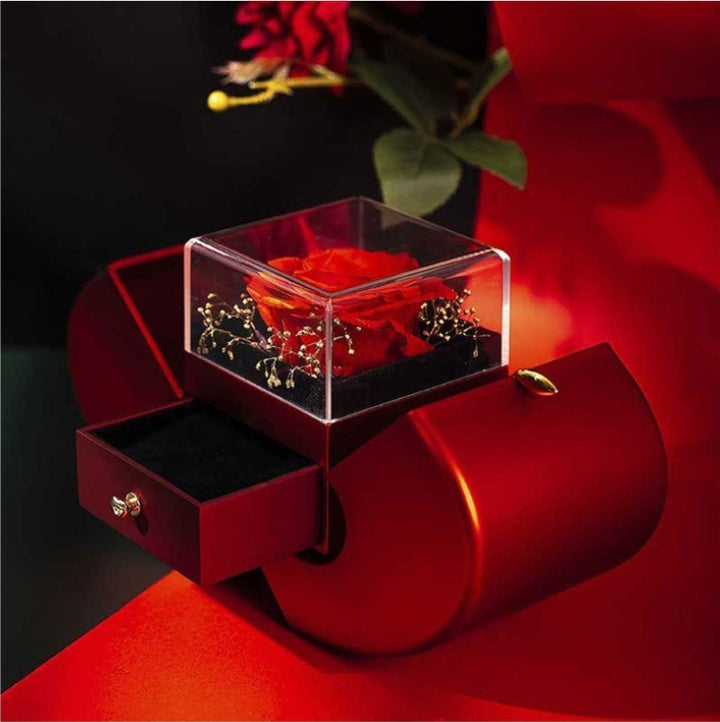 Red Apple Jewelry Box with Eternal Rose and Necklace | Stornfield