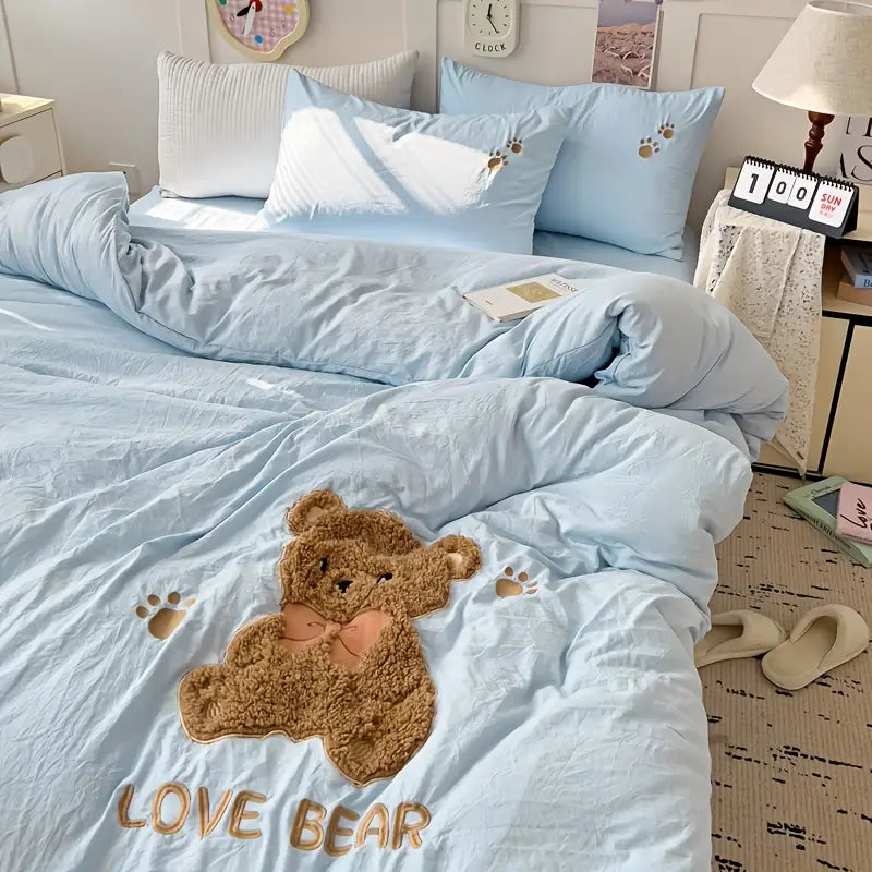 Teddy Bear Bedding Set – Ultra Soft and Cuddly | With duvet cover, bed sheet, and 2 pillowcases | Stornfield