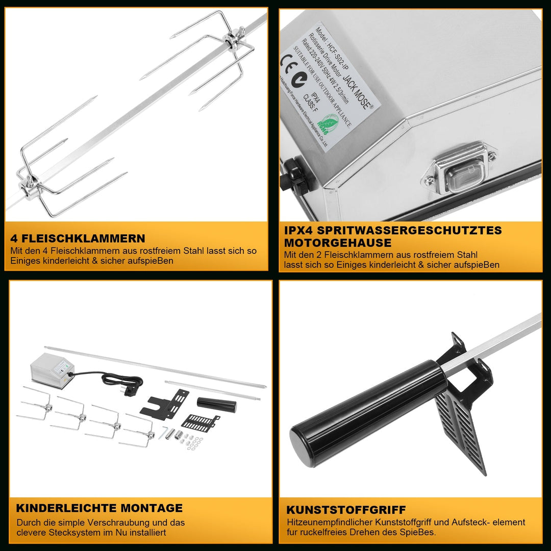 BBQ Grill Skewer Stainless Steel Motor 4x Meat Needle | Stornfield