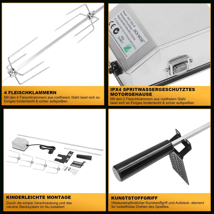 BBQ Grill Skewer Stainless Steel Motor 4x Meat Needle | Stornfield