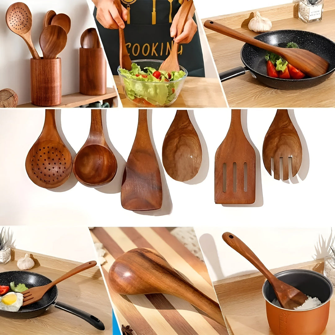 7-Piece Wooden Kitchen Utensil Set for Pans and Daily Cooking | Stornfield