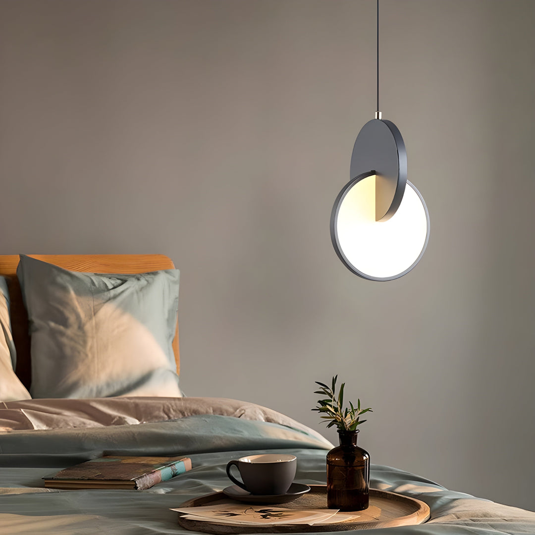 Modern Scandinavian LED pendant lamp with round frame and warm light bowl