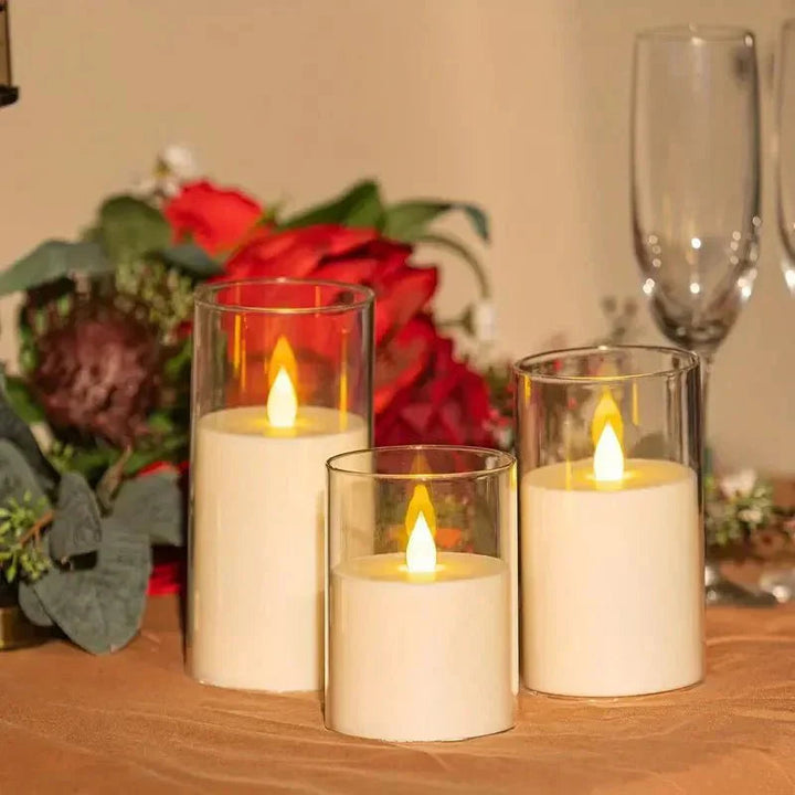 LED candle with remote control & timer in glass design | Stornfield