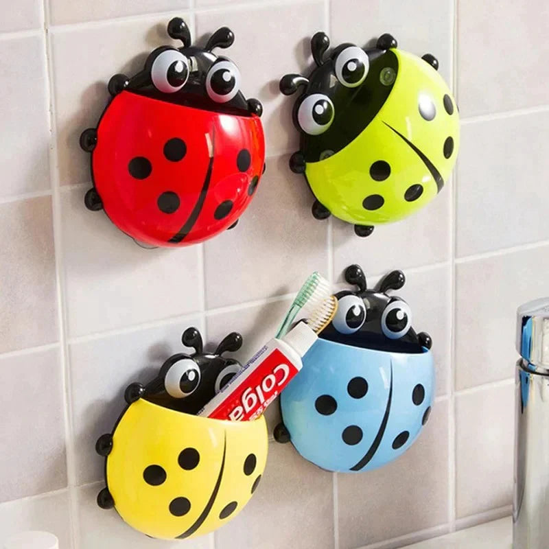 Creative Cute Cartoon Ladybug Wall-Mounted Toothbrush Toothpaste Holder Stornfield