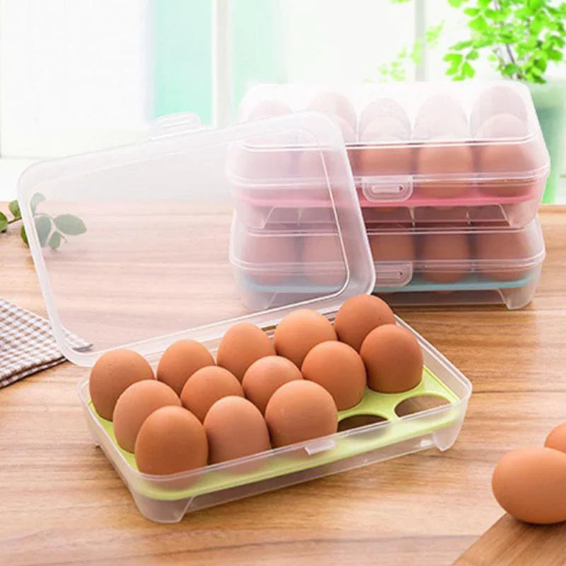 15-Grid Portable Egg Storage Box Egg Fresh Box Refrigerator Tray Container Double Layer Egg Crisper Stornfield