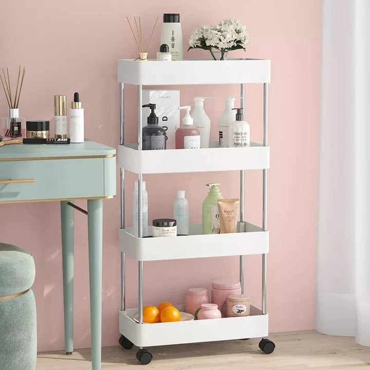 4 Tier Slim Storage Cart Kitchen Bathroom Mobile Shelving with Moving Wheels Stornfield
