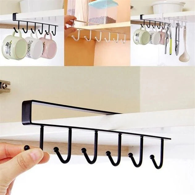 Cabinet Under Shelf 6 Hooks Iron Hanging Rack Stornfield