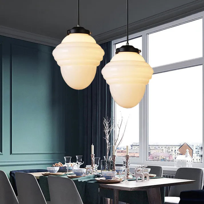 Vintage Geometric Hanging Lamp made of Matte Glass – Retro Pendant Light for Dining Room | Stornfield