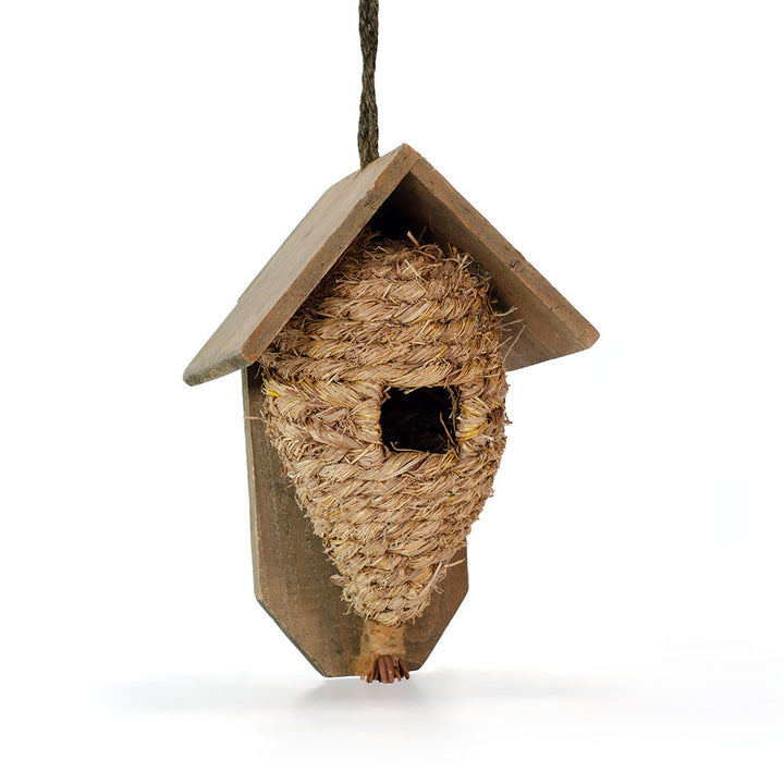 Wall-Birdhouse made of Wood and Grass