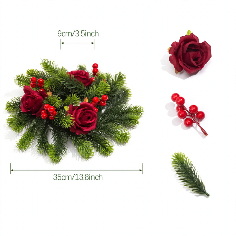 Christmas candle wreath with pine needles and berries