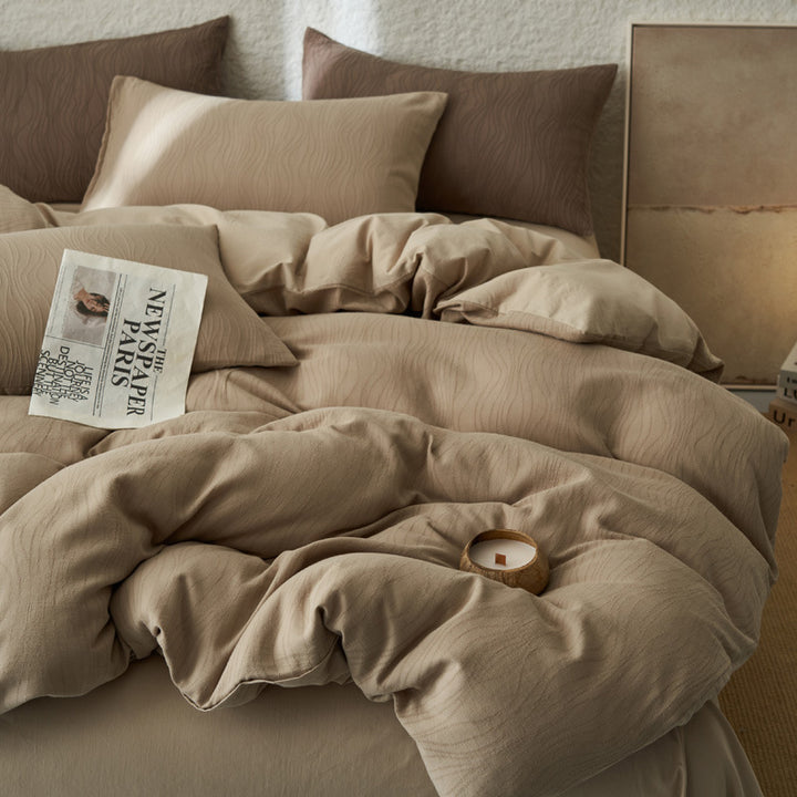 Cotton bedding set, textured pattern, washed