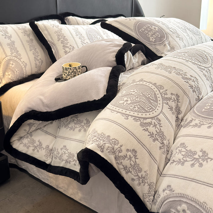 Luxurious milk fiber fleece bedding set, geometric/floral
