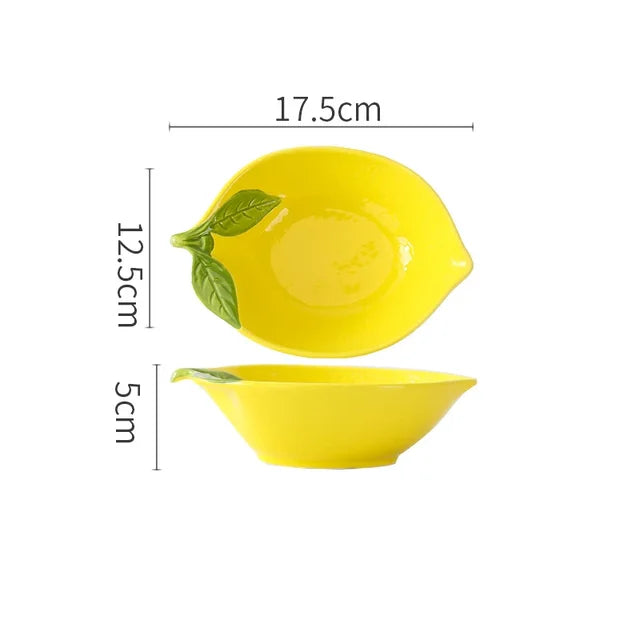 Lemon-shaped ceramic dish set, decorative serving bowls and plates for the dining table | Stornfield