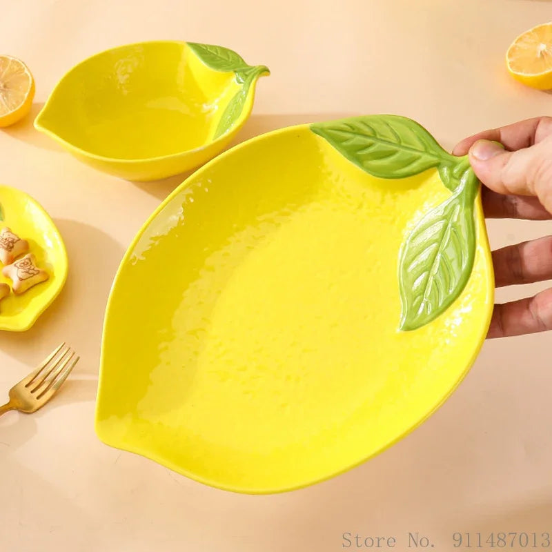Lemon-shaped ceramic dish set, decorative serving bowls and plates for the dining table | Stornfield