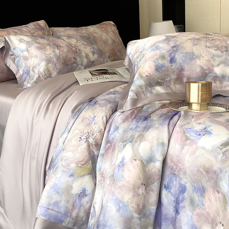 Lyocell bedding set, 4-piece, floral pattern