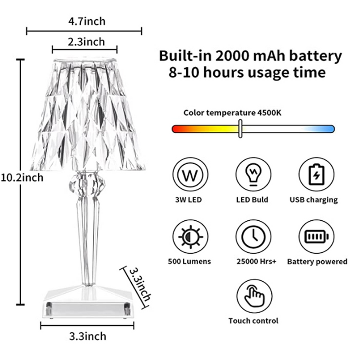 KristalGlow Touch Lamp - Elegant TaStornfielde Lamp with Touch Sensor and USB | Stornfield