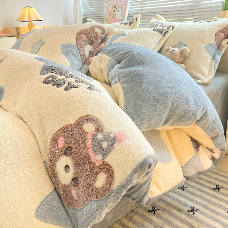 Winter bedding set made of milk fiber fleece, warm and soft