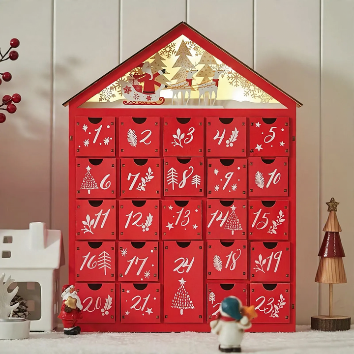 Wooden Christmas Advent Calendar, 24 Compartments