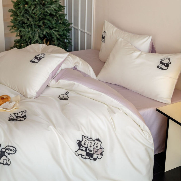Cotton bedding set, 100 thread count, embroidered