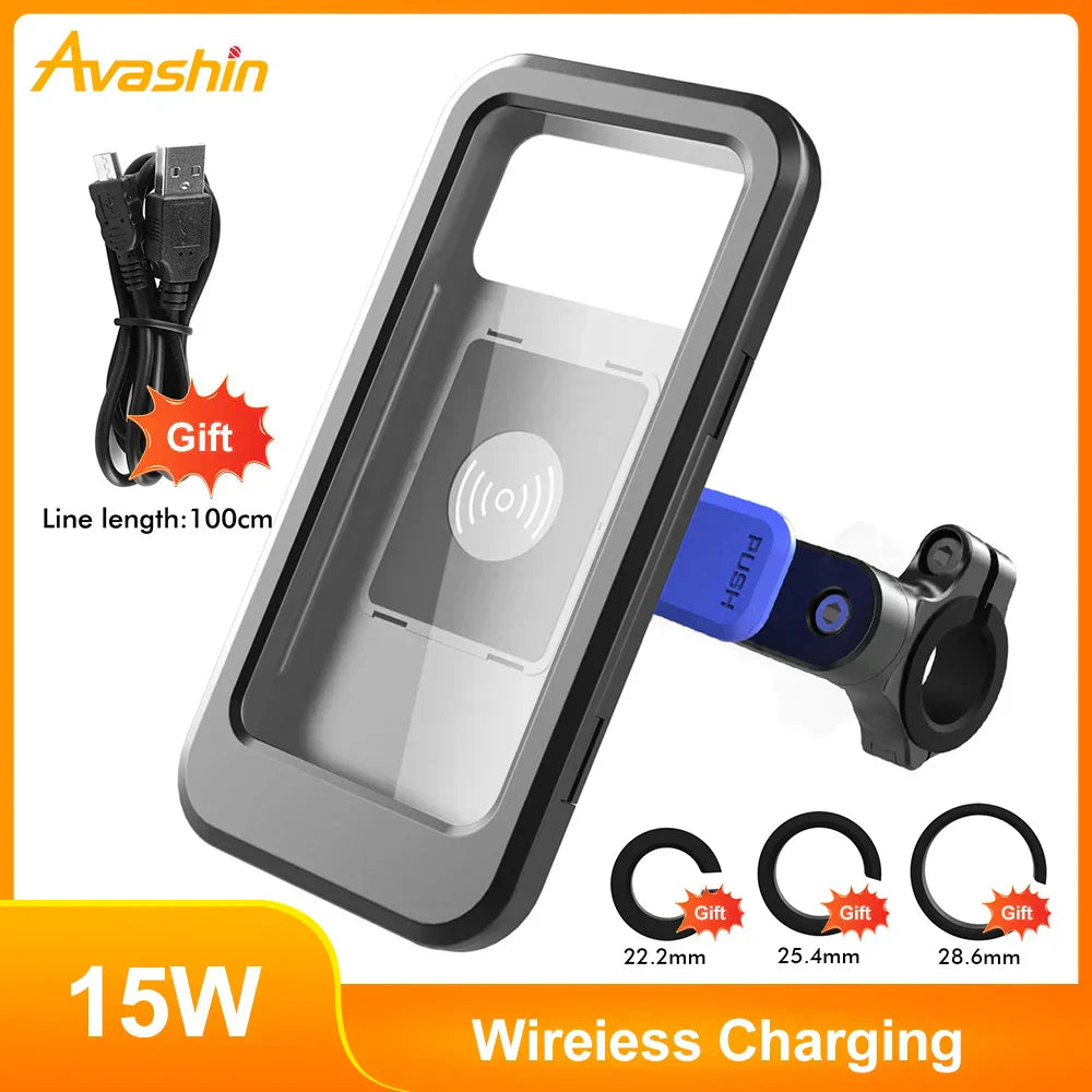 RideCharge Pro – Waterproof Phone Holder with USB and 15W Wireless Charging for Bicycle and E-Bike | Stornfield