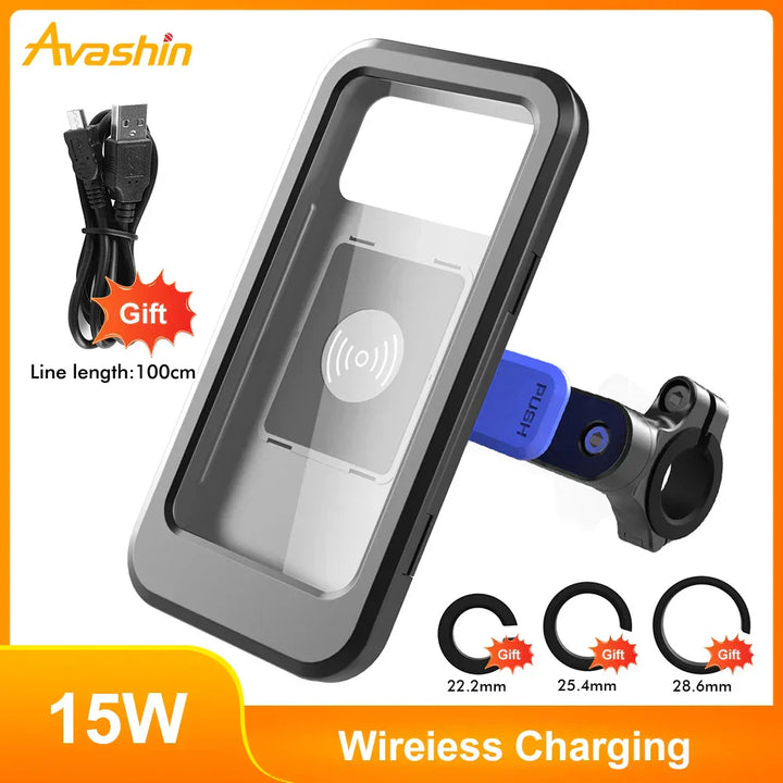 RideCharge Pro – Waterproof Phone Holder with USB and 15W Wireless Charging for Bicycle and E-Bike | Stornfield