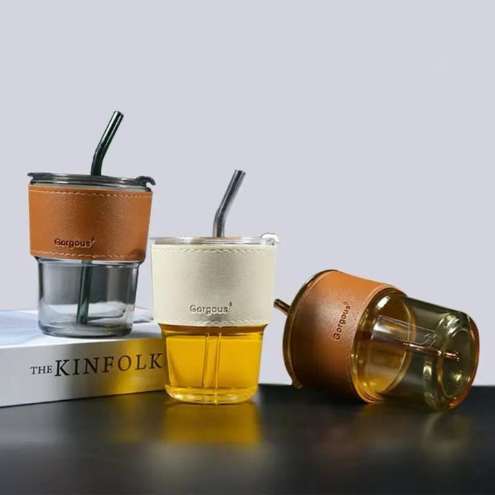 Drinking Glass Cup With Straw & Lid 400ML Stornfield