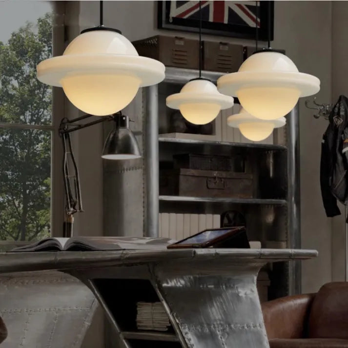 Vintage Geometric Hanging Lamp made of Matte Glass – Retro Pendant Light for Dining Room | Stornfield