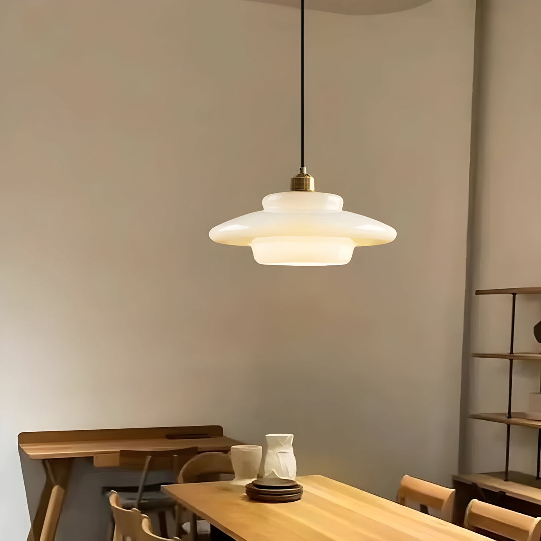 AuraBeam Light – Minimalist Ivory Colored LED Pendant Lamp made of Glass | Stornfield