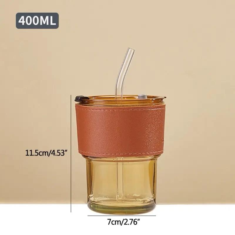 Drinking Glass Cup With Straw & Lid 400ML Stornfield