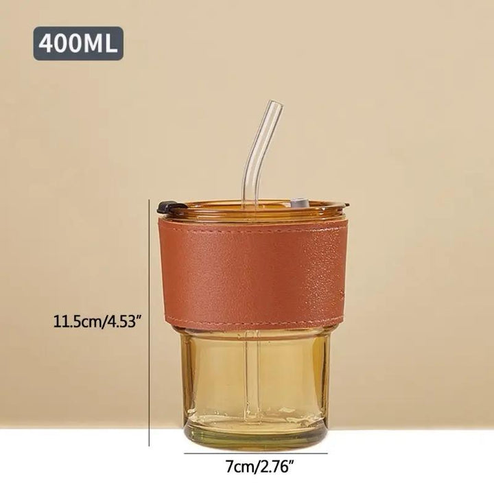 Drinking Glass Cup With Straw & Lid 400ML Stornfield