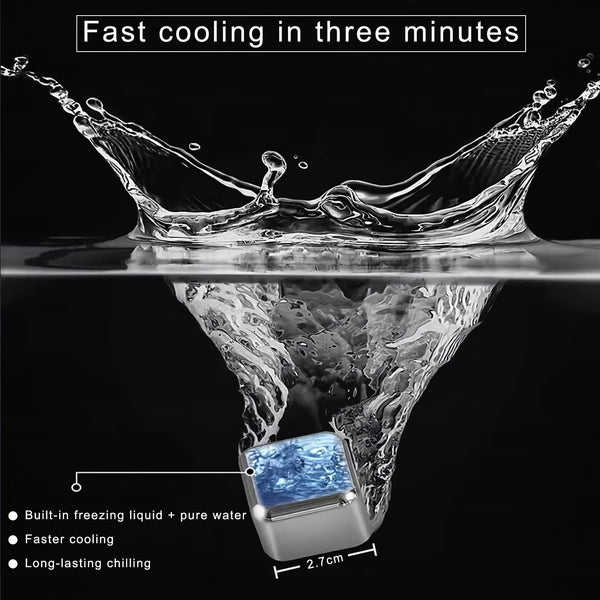 Stainless Steel Ice Cubes, Reusable Ice Cubes Set with Silicone Head Tongs and Ice Cube Trays - Pack of (8) Stornfield