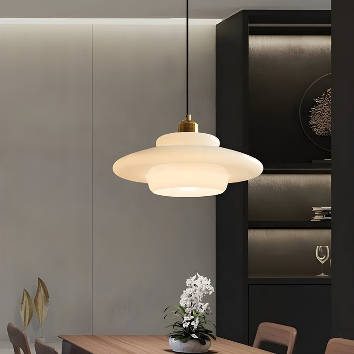 AuraBeam Light – Minimalist Ivory Colored LED Pendant Lamp made of Glass | Stornfield