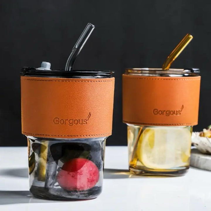 Drinking Glass Cup With Straw & Lid 400ML Stornfield