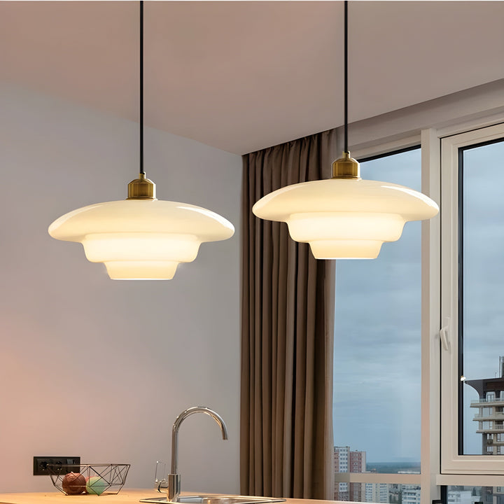 AuraBeam Light – Minimalist Ivory Colored LED Pendant Lamp made of Glass | Stornfield