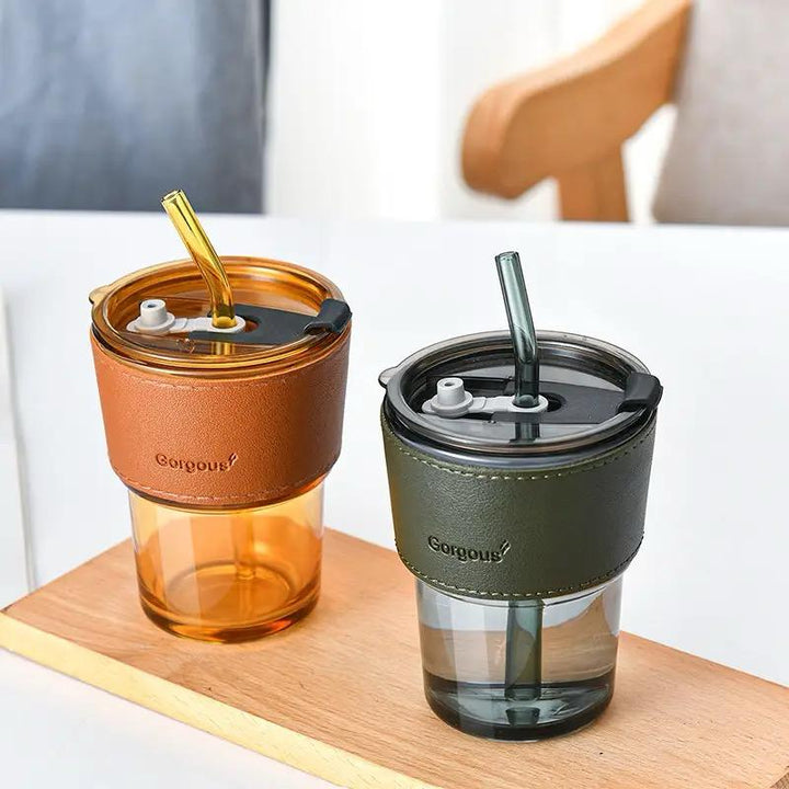 Drinking Glass Cup With Straw & Lid 400ML Stornfield