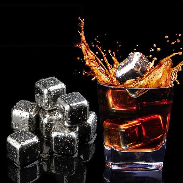 Stainless Steel Ice Cubes, Reusable Ice Cubes Set with Silicone Head Tongs and Ice Cube Trays - Pack of (8) Stornfield