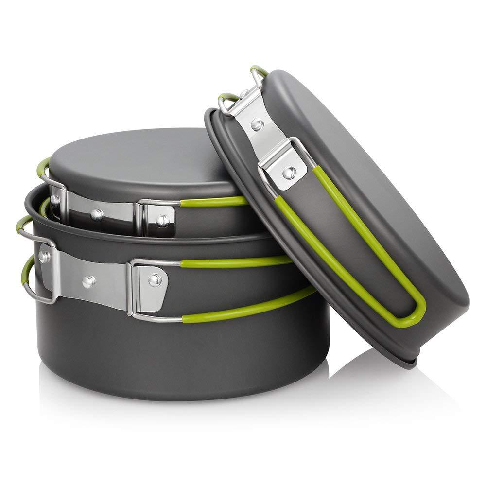 lightweight nonstick nesting camping cookware set with folding heat-resistant silicone handles and compact storage Stornfield