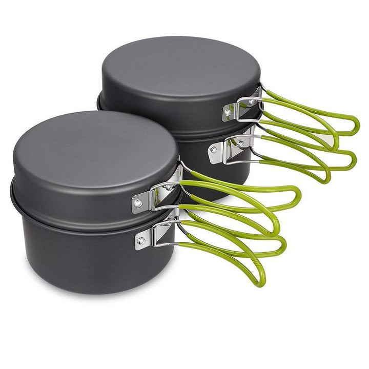 lightweight nonstick nesting camping cookware set with folding heat-resistant silicone handles and compact storage Stornfield