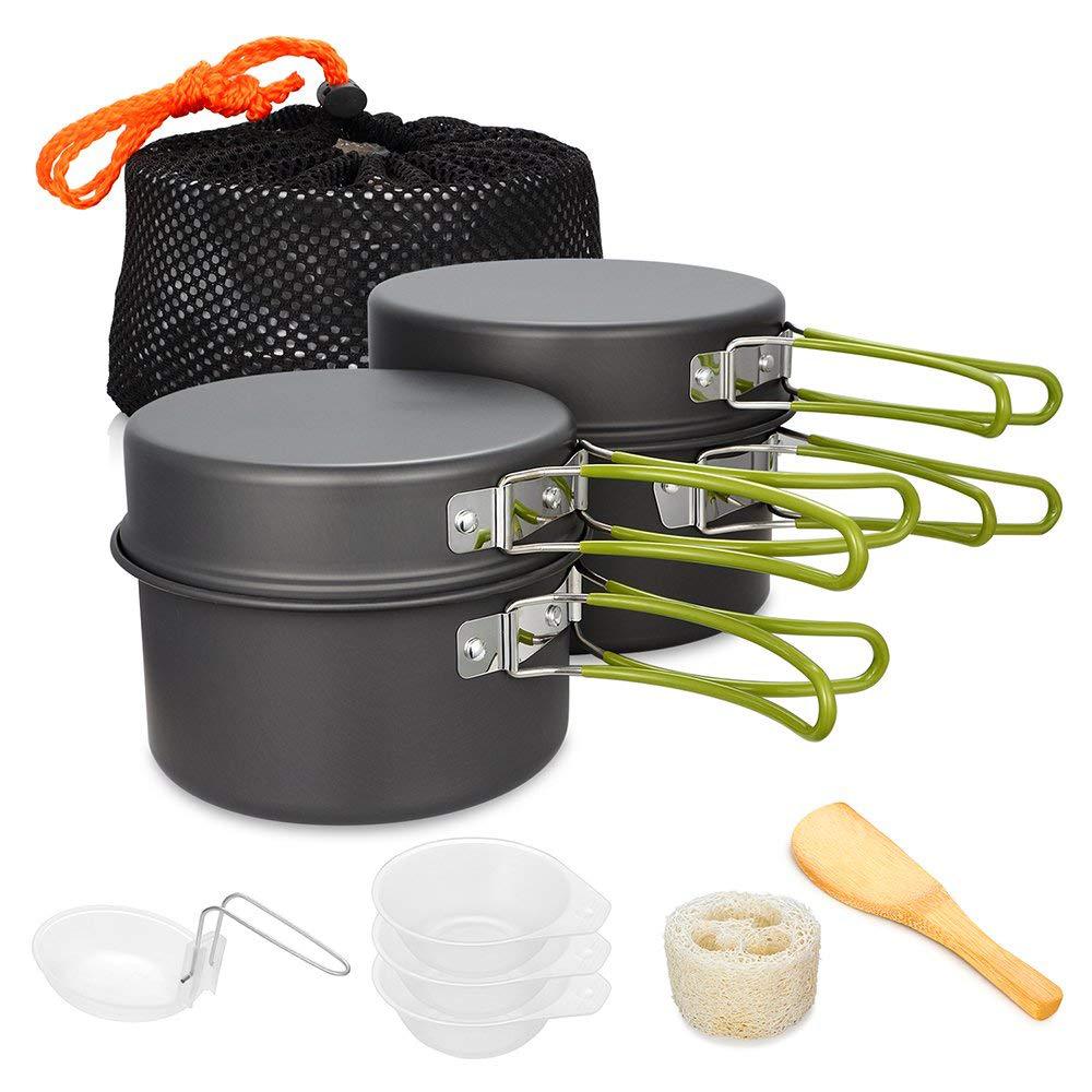 lightweight nonstick nesting camping cookware set with folding heat-resistant silicone handles and compact storage Stornfield