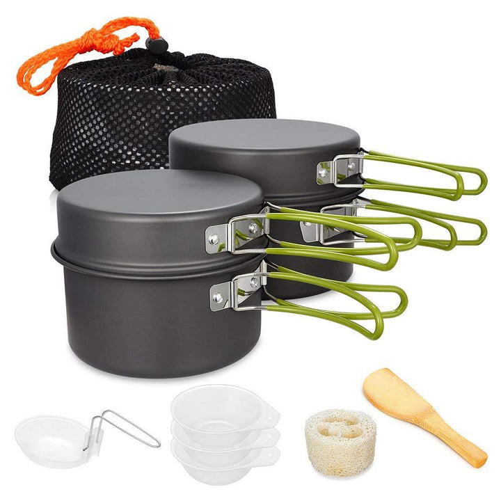 lightweight nonstick nesting camping cookware set with folding heat-resistant silicone handles and compact storage Stornfield