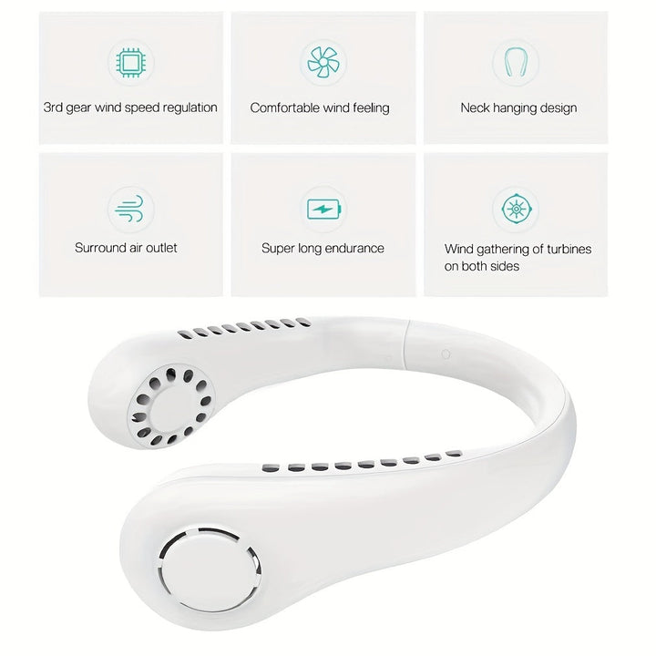 1Pc New Mini Neck Fan Portable Bladeless Hanging Neck Rechargeable Air Cooler 3 Speed Mini Summer Sports Fans | Stornfield