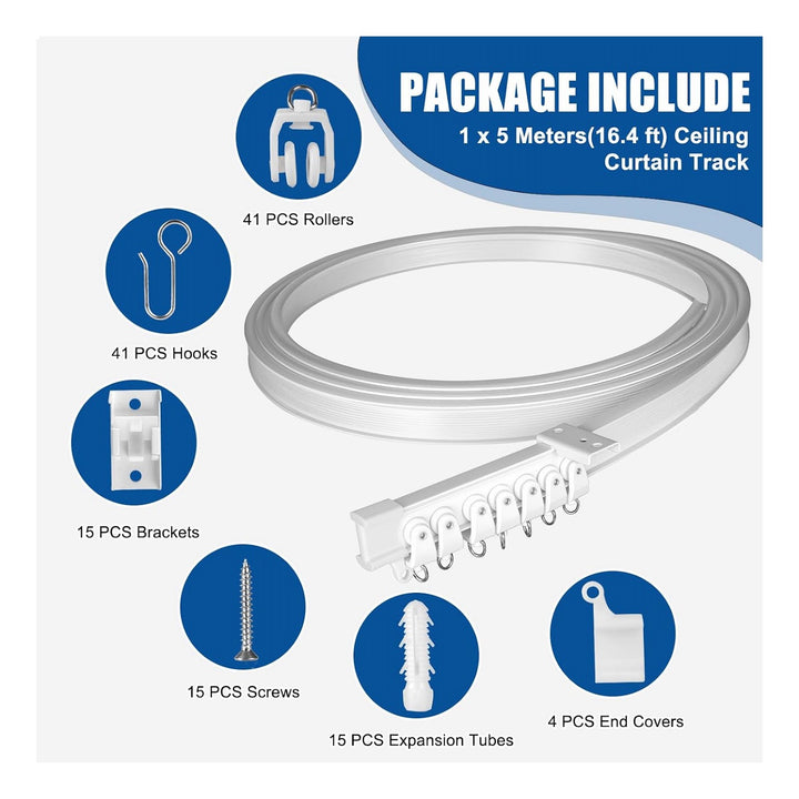 Flexible curtain rail, 5 m, PVC, white