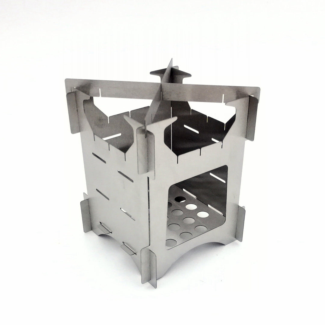 compact stainless steel portable wood-burning camping stove with tool-free interlocking assembly Stornfield