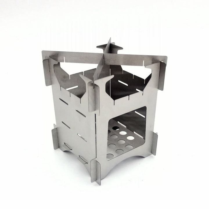 compact stainless steel portable wood-burning camping stove with tool-free interlocking assembly Stornfield