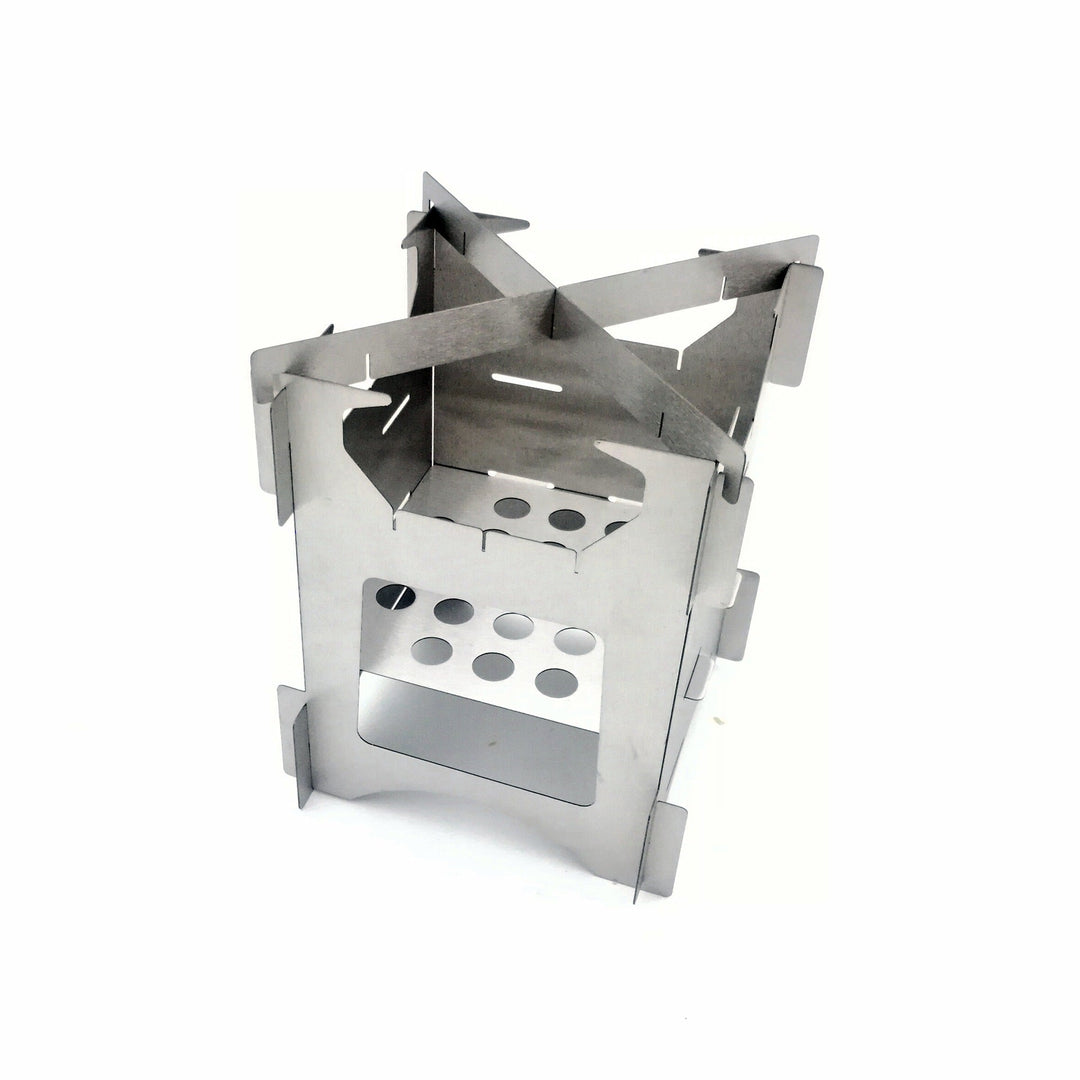 compact stainless steel portable wood-burning camping stove with tool-free interlocking assembly Stornfield