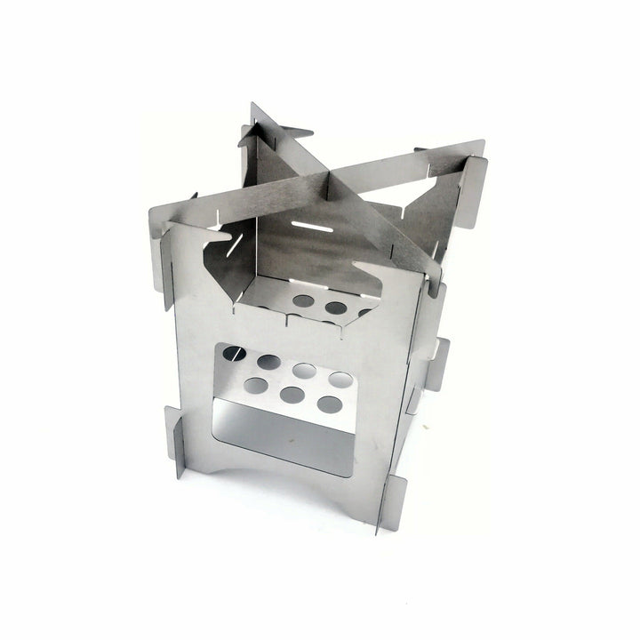 compact stainless steel portable wood-burning camping stove with tool-free interlocking assembly Stornfield