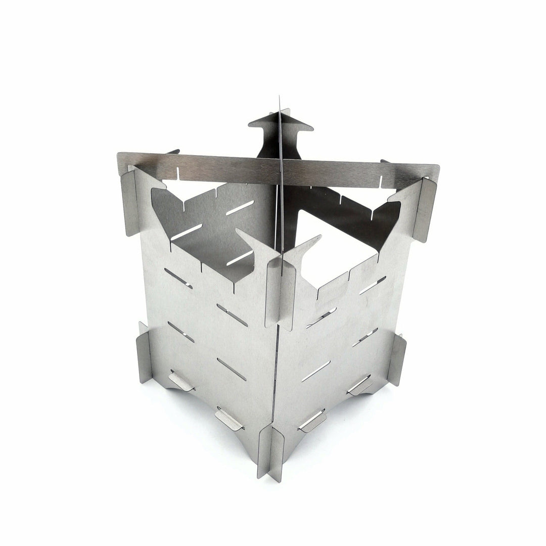 compact stainless steel portable wood-burning camping stove with tool-free interlocking assembly Stornfield